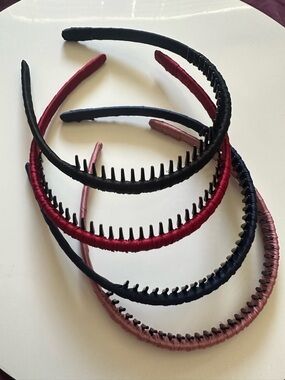 Satin Wrapped Non-Slip Headband Set in Black, Burgundy, Dusty Rose